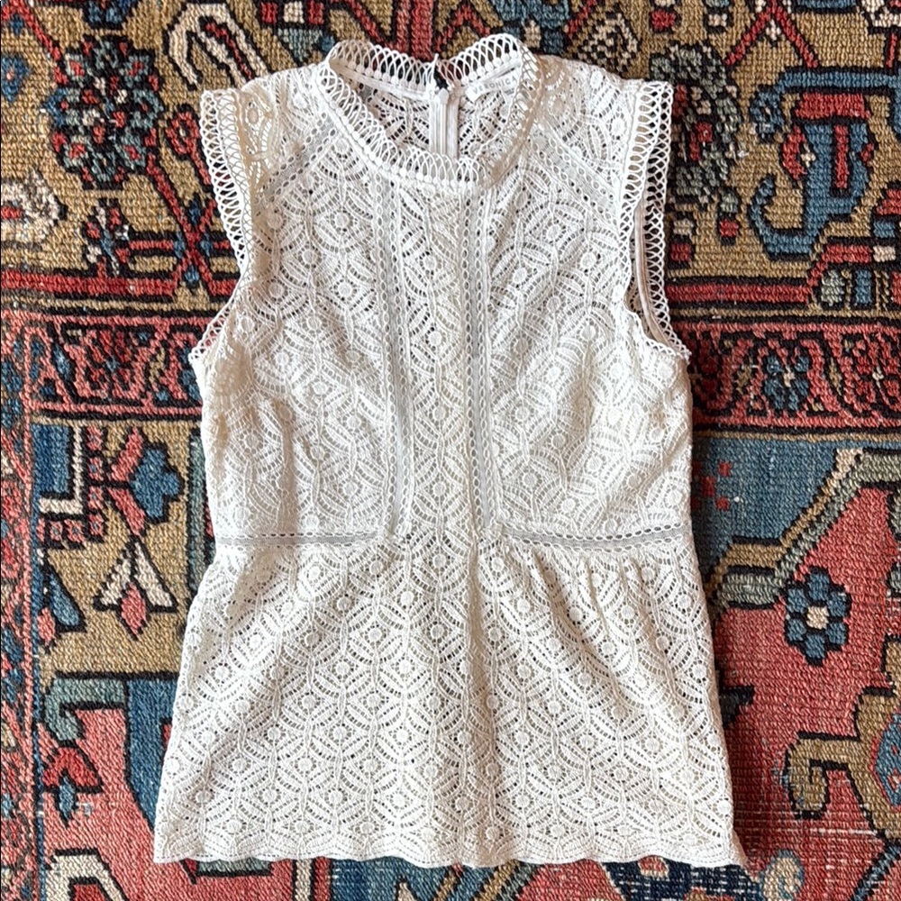 Veronica Beard White Lace Sleeveless Blouse